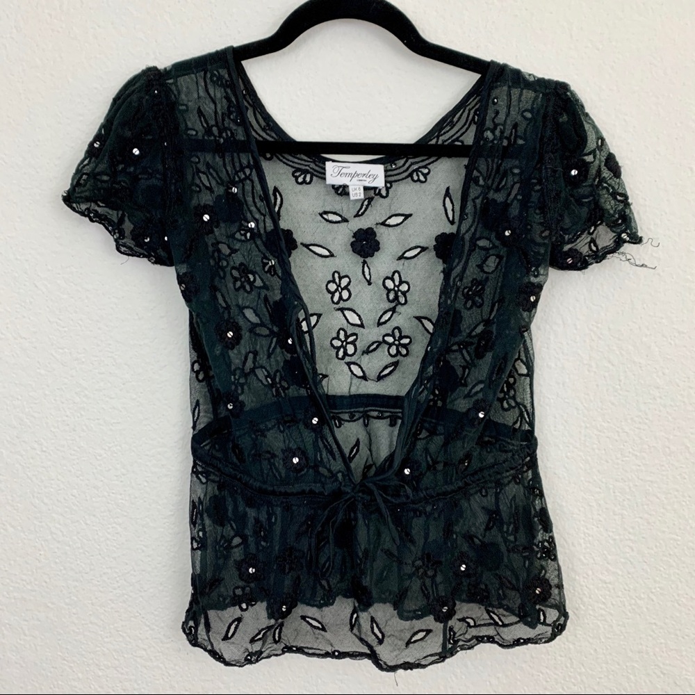 Temperley London Black Sheer Top Size 2
